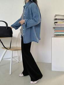 DAZY Women's Solid Color Loose Turndown Collar Denim Blouse, Spring/Autumn Long Sleeve Women - Blue - View 7