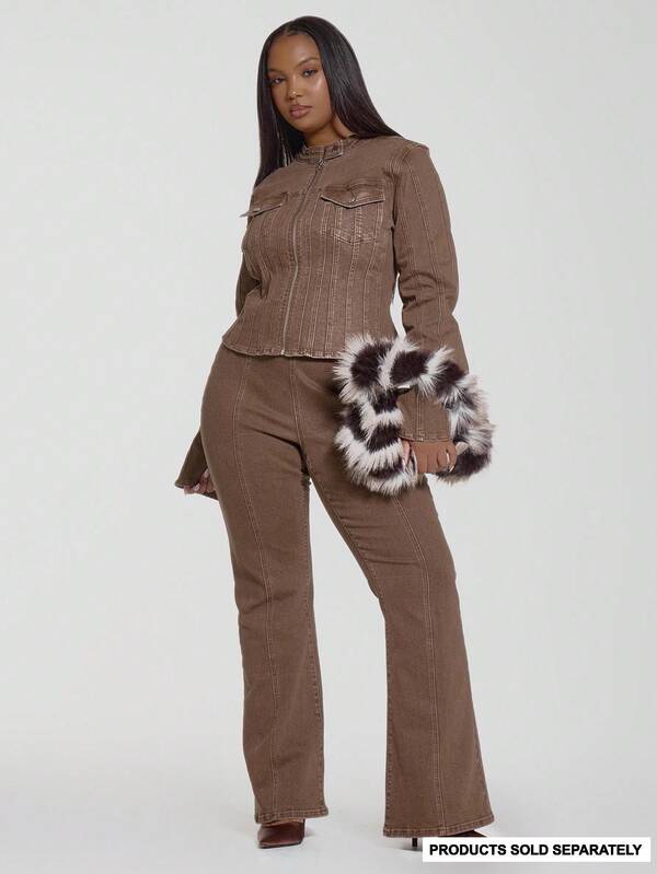 MUSERA Jeans con detalle de costura lavada y vuelo, con cremallera lateral para salir, para otoño e invierno, parte de un armario cápsula que estiliza la figura