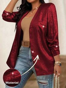 Juhart Áo khoác Blazer nữ thường ngày đa năng cỡ lớn - Đỏ - Xem 1