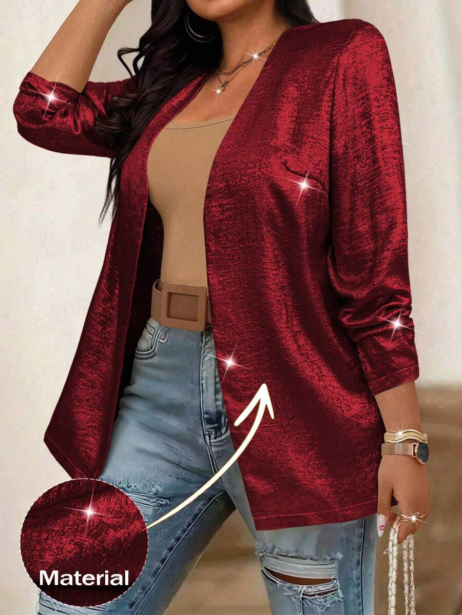 Juhart Áo khoác Blazer nữ thường ngày đa năng cỡ lớn - Đỏ - Xem 1