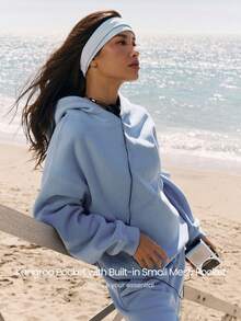 GLOWMODE 厚重羊毛舒适快乐毛绒柔软温暖口袋刺绣超大套头连帽衫运动衫秋冬户外日常休闲装 - 淺藍色 - 查看 7