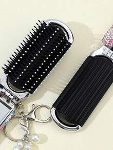 1pc Folding Portable Comb With Mirror, Clay Air Cushion Brush, Keychain, 2-In-1 Makeup Mirror Accessory, Bag Charm - 彩色 - 查看 5