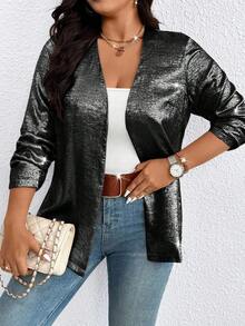 EMERY ROSE Plus Size Women Solid Color Casual Party Versatile Blazer - Black - View 3
