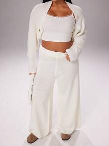 Rustia Casual Comfortable Long Sleeve Straight Pants Suit Sweater, Versatile For Autumn/Winter Casual - White - View 7