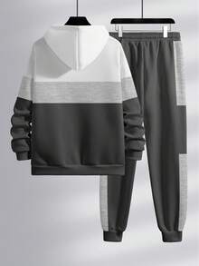 Manfinity Homme Men's Casual Contrast Color Patchwork Hoodie And Sweatpants Set, Autumn/Winter - Multicolor - View 2