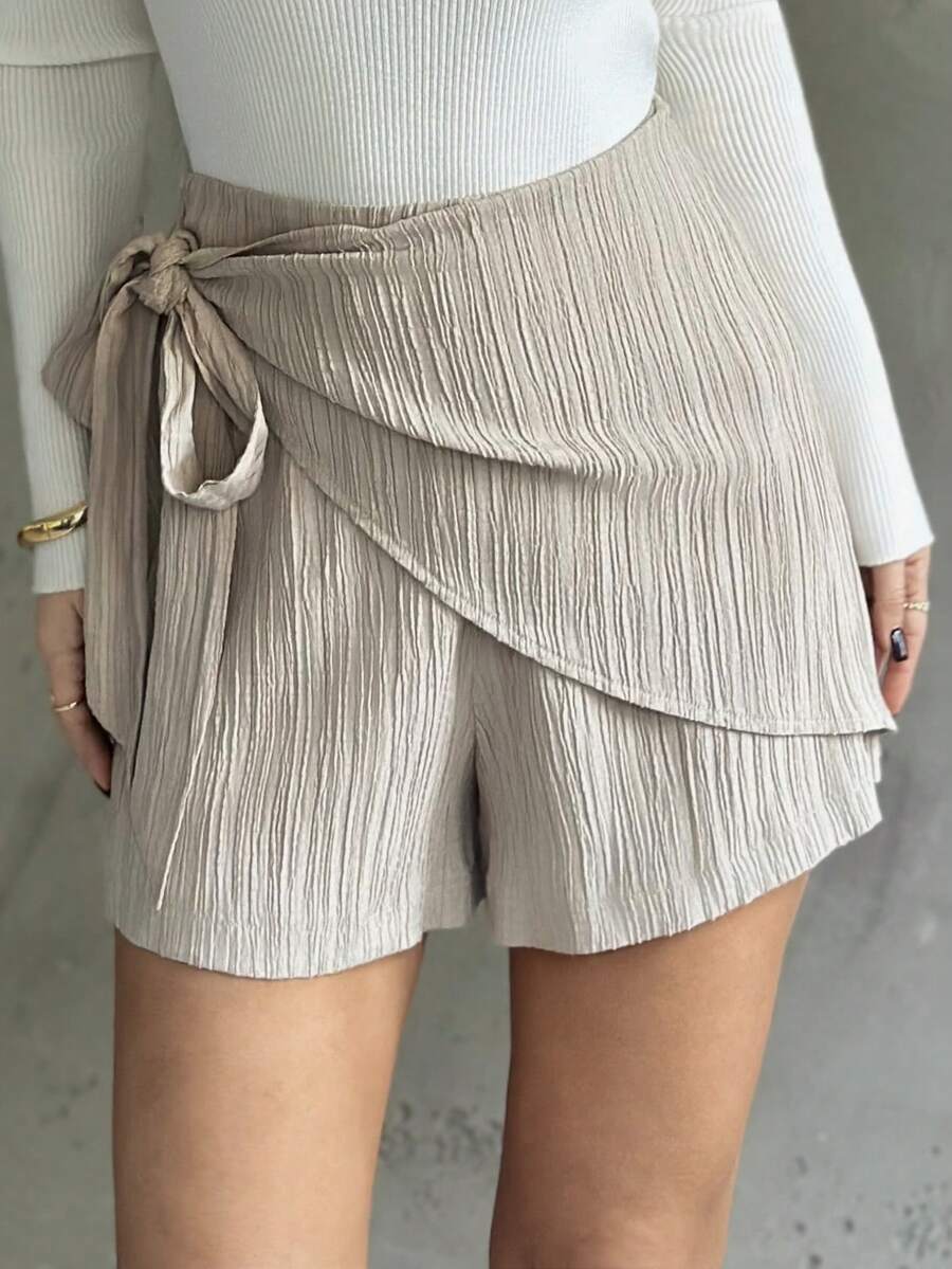 Firerie 女士优雅休闲通勤办公室时尚百搭纯色卡其色宽松阔腿裤裙裤短裤 - 卡其色 - 查看 1