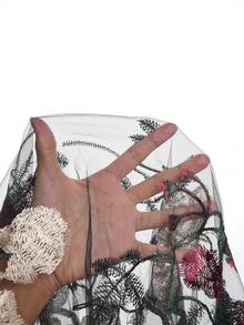Elenzga 大码女式优雅花卉蕾丝刺绣透视纽扣长袖衬衫 - 彩色 - 查看 7