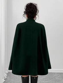Elenzga Plus Size Elegant Bow Collar Cape Poncho Cloak - Dark Green - View 2