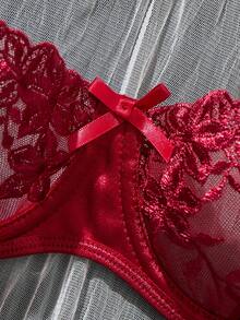 2pcs Purple Romantic Floral Embroidery Sexy Lingerie Set For Women Red Lace Lingerie Set Sexy Underwear Set Red Bra And Panty Set Burgundy Lingerie Set Red Lace Bra And Panty