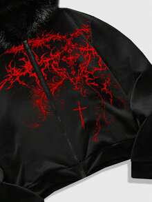 ROMWE MEN Goth 男士哥特印花连帽长袖卫衣，冬季款