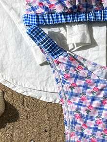Swim Mod Women's Plaid & Ditsy Floral Swimwear Set, Vacation & Beach - Multicolor - View 7