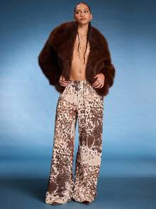 Normani Mid Rise Drawstring Wide Leg Cow Print Trousers Summer Festival Vacation Cute Sexy Cowgirl Spring Ibiza Western Rave Club Halloween Fall Winter Autumn Party - Brown - View 4