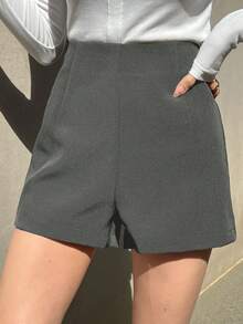 DAZY Women's Solid Color High Waist Casual Loose Shorts With Back Zipper - Grey - View 3