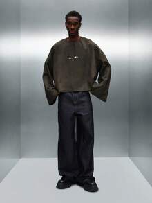 PLAYBOY X SUMWON Crop Fit Long Sleeve Tee With Script Print And Back Slogan Design - Dark Green - View 3