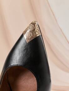 SHUZIA 魅力女士黑色仿皮PU尖头露跟假日秋冬平底鞋 - 黑色 - 查看 7