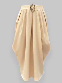 Selianne Women's Elegant Apricot Metal Buckle Decor Draped Slim Fit Skirt, Spring/Autumn - Apricot - View 1