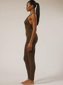 MUSERA ESSENTIALS Strappy Fitted Jumpsuit Catsuit Basic Autumn Winter Casual Going Out Everyday Night Out Sexy Cute Cosy - Coffee Brown - View 3