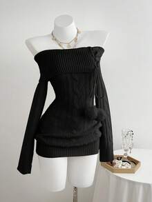 Elamini 露肩毛衣裙 - 黑色 - 查看 3