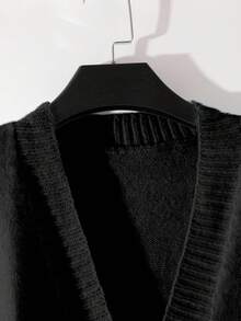 GlowEve CURVE 大码女式金属纽扣休闲长袖针织开衫 - 黑色 - 查看 5