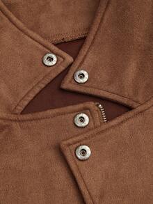 Velvienne Plus Size Women Suede Lapel Zip-Up Casual Motorcycle Jacket - Brown - View 3