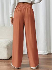 SHEIN Frenchy 女士双扣直筒优雅办公裤 - 鏽棕色 - 查看 2