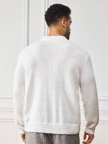 EASEVO Plus Size Men's Casual Solid Color Stand Collar Sweater, Autumn/Winter, Long Sleeve Top - White - View 2