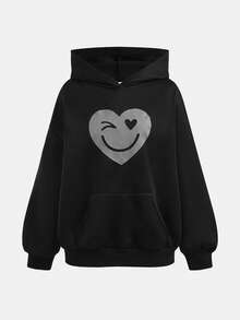 SHEIN Girlism 2pcs/Set Teen Girls Casual Street Style Heart & Face Graffiti Print Loose Fit Hoodie Sweatshirt And Flare Pants, Suitable For Autumn/Winter, Suitable For Home, Outings, Street Photography