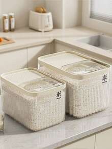 Clear Color Household Sealing Sliding Lid Rice Storage Container, Flour, Grains Cereal Dispenser,Sealed Rice Bucket For Household Use, Insect-Proof And Moisture-Proof Rice Storage Box, Latest Rice Storage Container, Moth-Proof Rice Tank - White - View 6