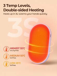 Teckwe 双面加热暖手宝，可充电便携式口袋暖手宝，持久保暖，冬季户外露营必备