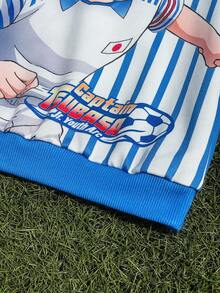 Captain Tsubasa X SHEIN 2pcs/Set Young Boy Sports Casual Figure Graphic Crew Neck Long Sleeve Sweatshirt And Pants Knit Suit, Blue - Blue - View 5