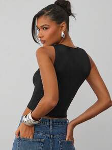 Hauture Women's Fashion Sexy Solid Color Asymmetric Halter Top - Black - View 5
