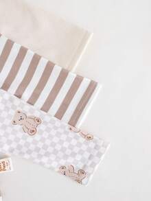 Cozy Pixies Bộ đồ liền thân 3 món cho bé trai/bé gái sơ sinh, họa tiết động vật hoạt hình, chất liệu mềm mại, cổ tròn, tay dài, áo liền thân có khóa kéo, quần áo mùa thu cho bé, trang phục sơ sinh unisex, bộ đồ ngủ họa tiết gấu, đồ mặc nhà kẻ sọc, bộ đồ ngủ nhiều món cho trẻ sơ sinh. - Màu Khaki - Xem 6