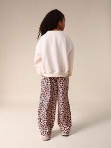SUMWON Tween Girls Co-Ord Set Oversized Sweatshirt With Wide Leg Leopard Print Pants Casual Outfit Vacation - White - View 2