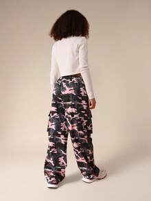 SUMWON Pink Camo Crop Top And Baggy Joggers Co-Ord Set Long Sleeve Elastic Waist Casual Two Piece Outfit