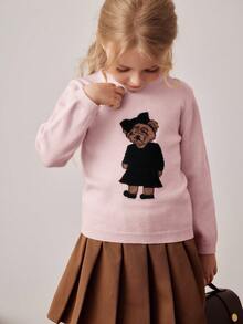 PrepCrw Young Girls' Collegiate Style Bear Graphic Crew Neck Sweater - Baby Pink - View 7