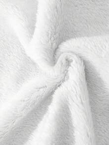 SHEIN Tween Girls' Loose Casual Minimalist Comfortable Hooded Fluffy Lined Mid-Length Jacket With Large Pockets - Black and White - View 8