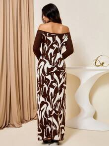 Bluhae Robe pull moulante à épaules dénudées avec rayures de tigre pour femmes