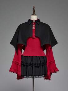 ROMWE Goth 女式哥特式黑色蝙蝠翼不对称下摆披肩 - 黑色 - 查看 9