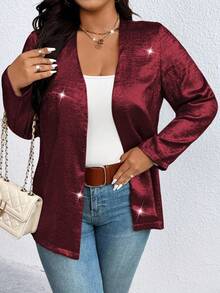 SHEIN Clasi Plus Size Women Casual Versatile Long Sleeve Jacket - Burgundy - View 3