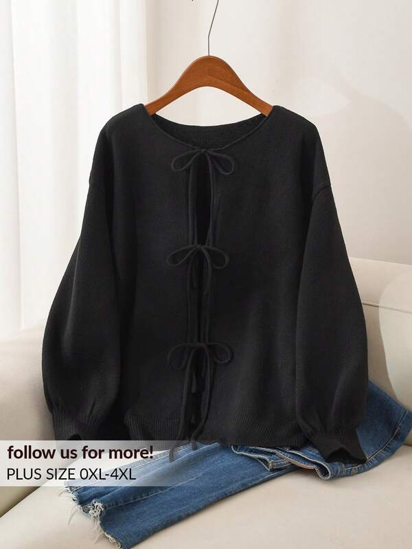 CosyJoli Plus Size Casual Tie-Up Loose Knitted Cardigan, Winter Fall