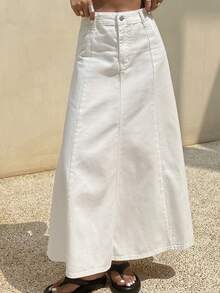 Dazy Tall 高个女式常规腰围褶裥长款休闲牛仔裙 - 白色 - 查看 1