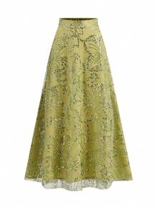 Gownix Women's Sequin Embellished Skirt, Glamorous And Elegant, Suitable For Christmas, Parties Green Long Skirt Elegant Skirt - Green - View 4