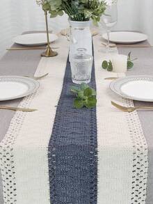 1pc Boho Table Runner Macrame Table Runners For Home Decor ,Multiple Colours Macrame Table Runner With Tassels For Boho Dining Bedroom Decor Rustic Bridal Shower,Farmhouse Rustic Table Runner,Place Mat,Thanksgiving Christmas Home Decor (Multiple Sizes Available) - Blue - View 7