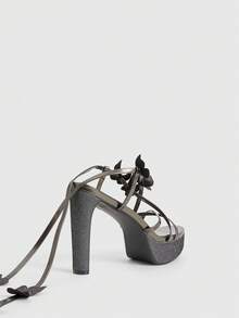 CUCCOO LuxiPop 圆头粗跟打结绑带时尚女士高跟凉鞋 - 深灰色 - 查看 10