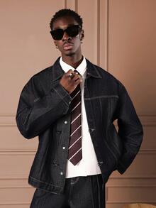 SUMWON 常规版型原色牛仔夹克，配有环扣和撞色缝线，适合日常休闲穿着 - 藍色 - 查看 6