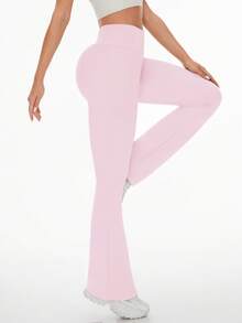 Easithlete Women V Shaped  Yoga Legging Flare Leg For Women High Waisted Bootcut Yoga Pants Wide Leg Yoga Pants Stretchy Work Pant For Workout Athletic Running Cycling Yoga Pickleball Exercize Casual Fleece Fabric Workout Tights - Baby Pink - View 5