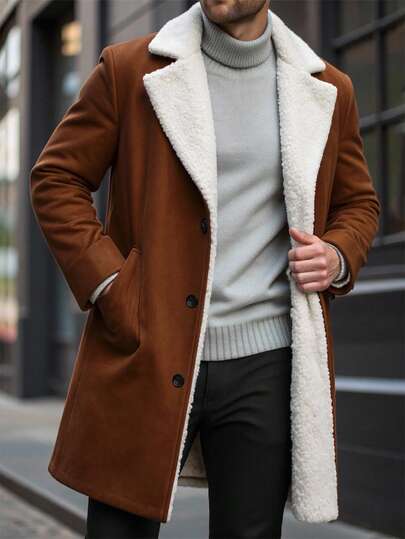 Manfinity Homme Men's Autumn Winter Contrast Stand Collar Casual Knit Coat, Out-Of-Home Friend Coat, Suitable For Friends, Husband, Boyfriend Gifts