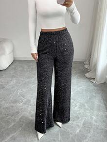 SHEIN Elenzya Women's Comfortable Silver Thread Loose Long Casual Pants, Elegant For Party, Date, Daily Gathering, Autumn/Winter