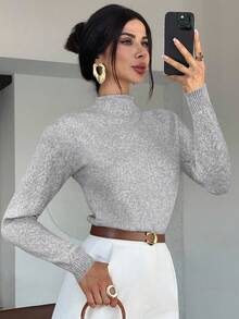 Firerie Áo len nữ thanh lịch, thoải mái, cổ cao, tay dài, nhiều màu sắc, dáng rộng, đa năng, thích hợp mặc đi làm, mùa thu, đông, kiểu áo dễ phối đồ, phù hợp cho giáo viên. - Màu Xám nhạt - Xem 7
