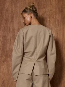 MUSERA 修身收腰西装外套，可爱又百搭，适合约会、外出、夜生活、工作、办公室、返校季、冬季派对等场合，尽显优雅气质。 - 卡其色 - 查看 5